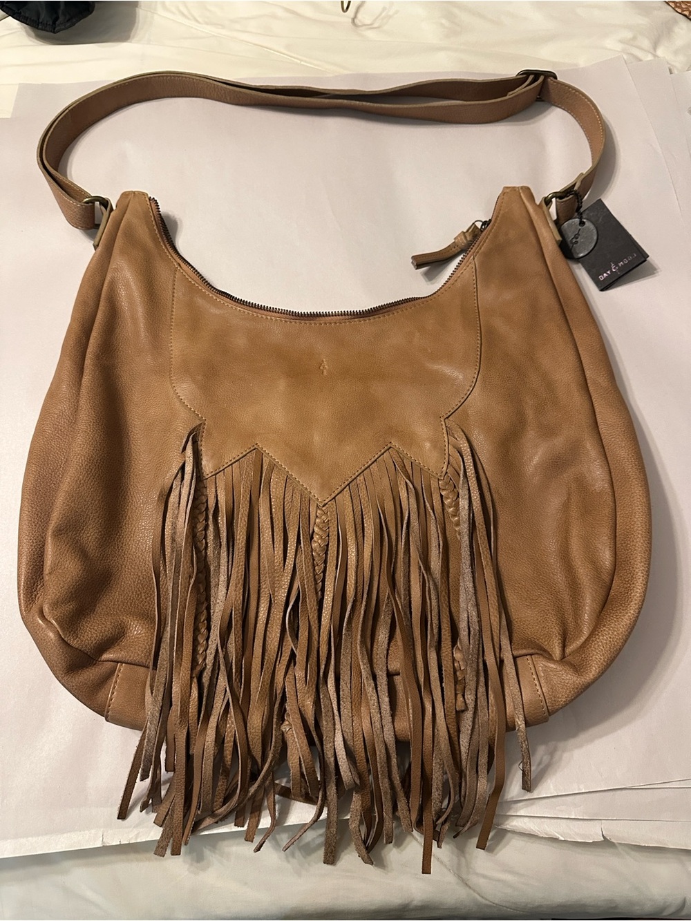 Day & Mood Dayflorence Fringe Leather Hobo Bag - Tan - New